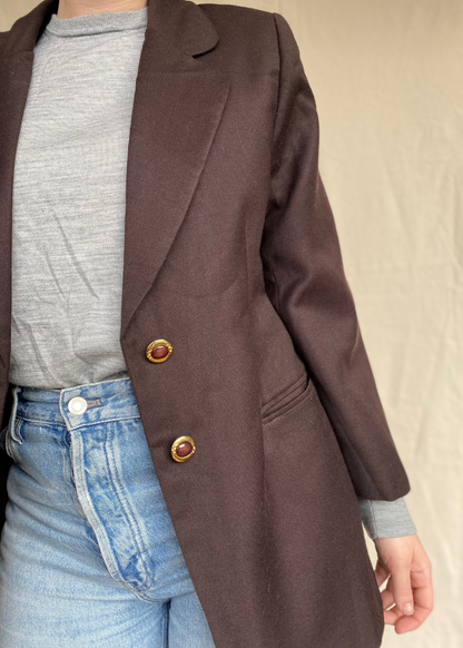 Donkerbruine lana wollen blazer - maat M/L