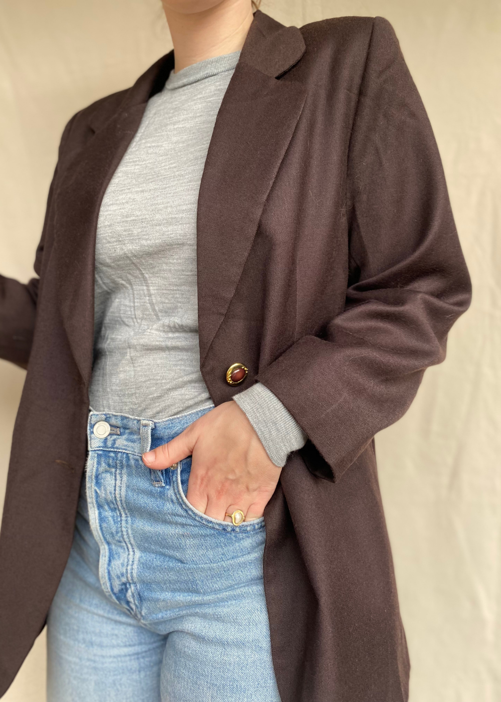 Donkerbruine lana wollen blazer - maat M/L