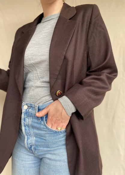 Donkerbruine lana wollen blazer - maat M/L