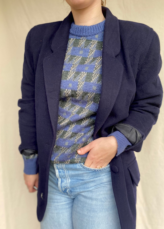 Donkerblauwe wollen blazer - maat M/L