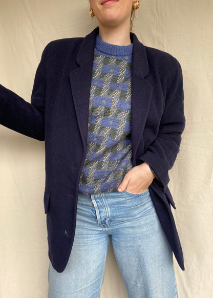 Donkerblauwe wollen blazer - maat M/L