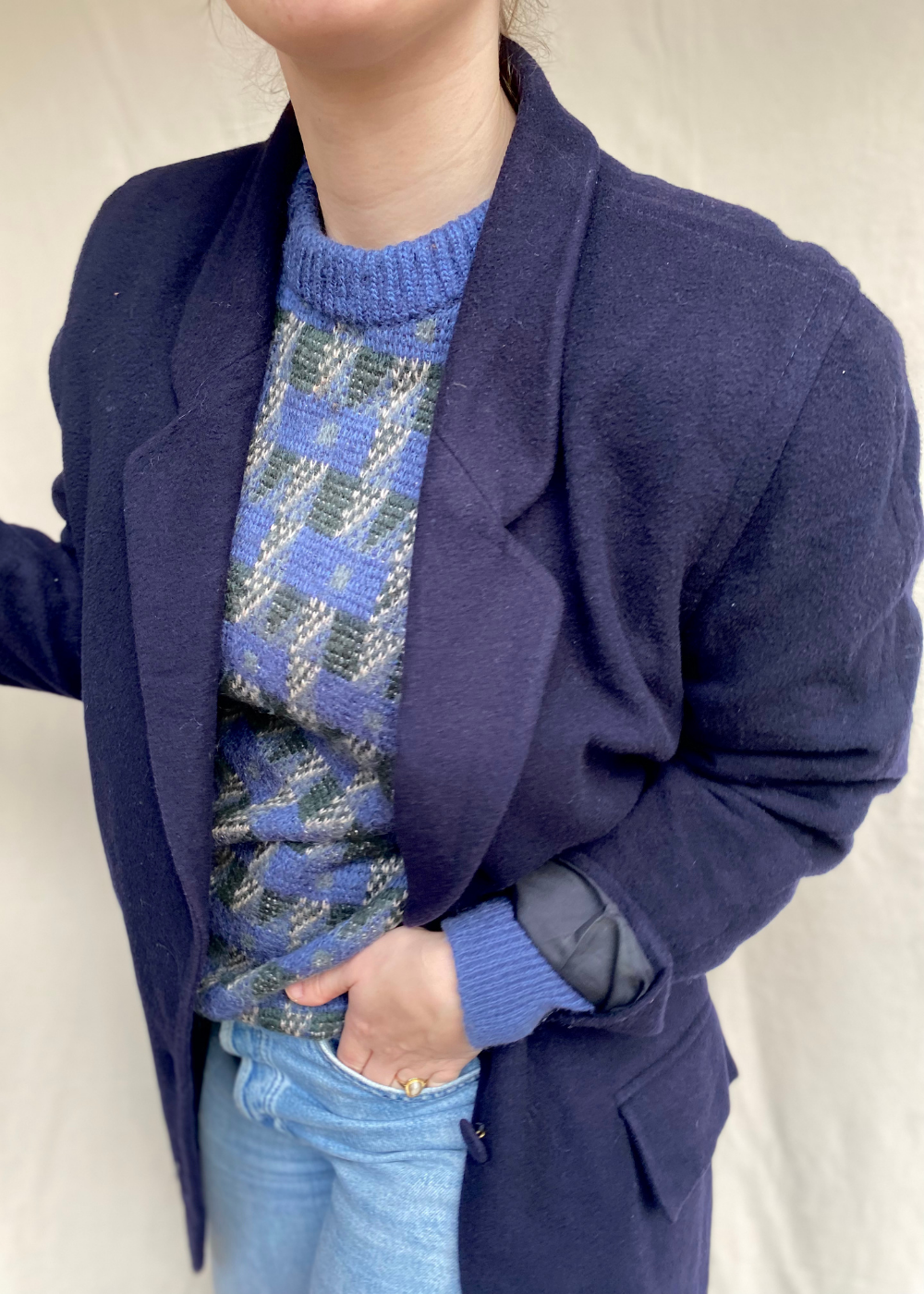 Donkerblauwe wollen blazer - maat M/L