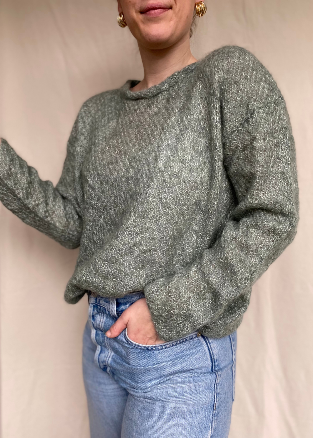 Lichtblauwe mohair trui - maat L/XL