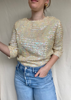 Handgemaakte witte pailletten top - maat M/L