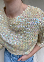 Handgemaakte witte pailletten top - maat M/L