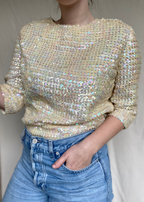Handgemaakte witte pailletten top - maat M/L