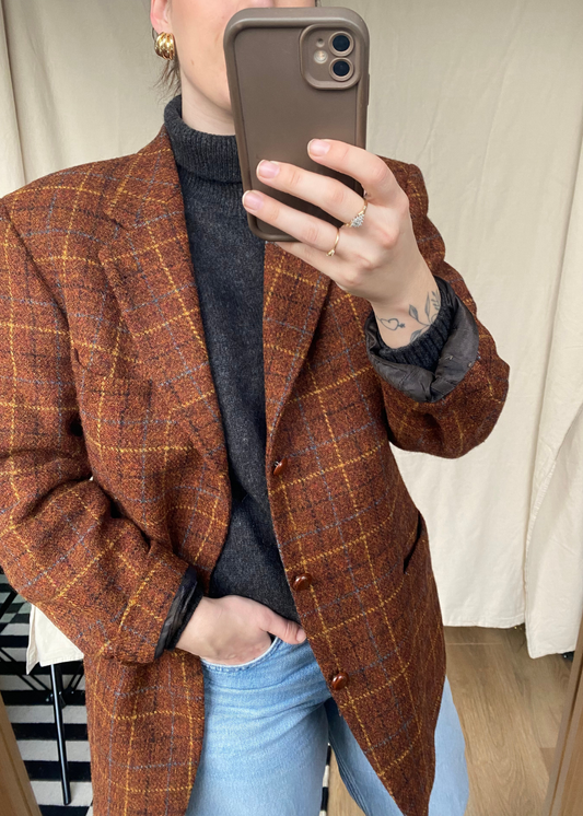 Lana wollen bruine geruiten blazer - maat L/XL