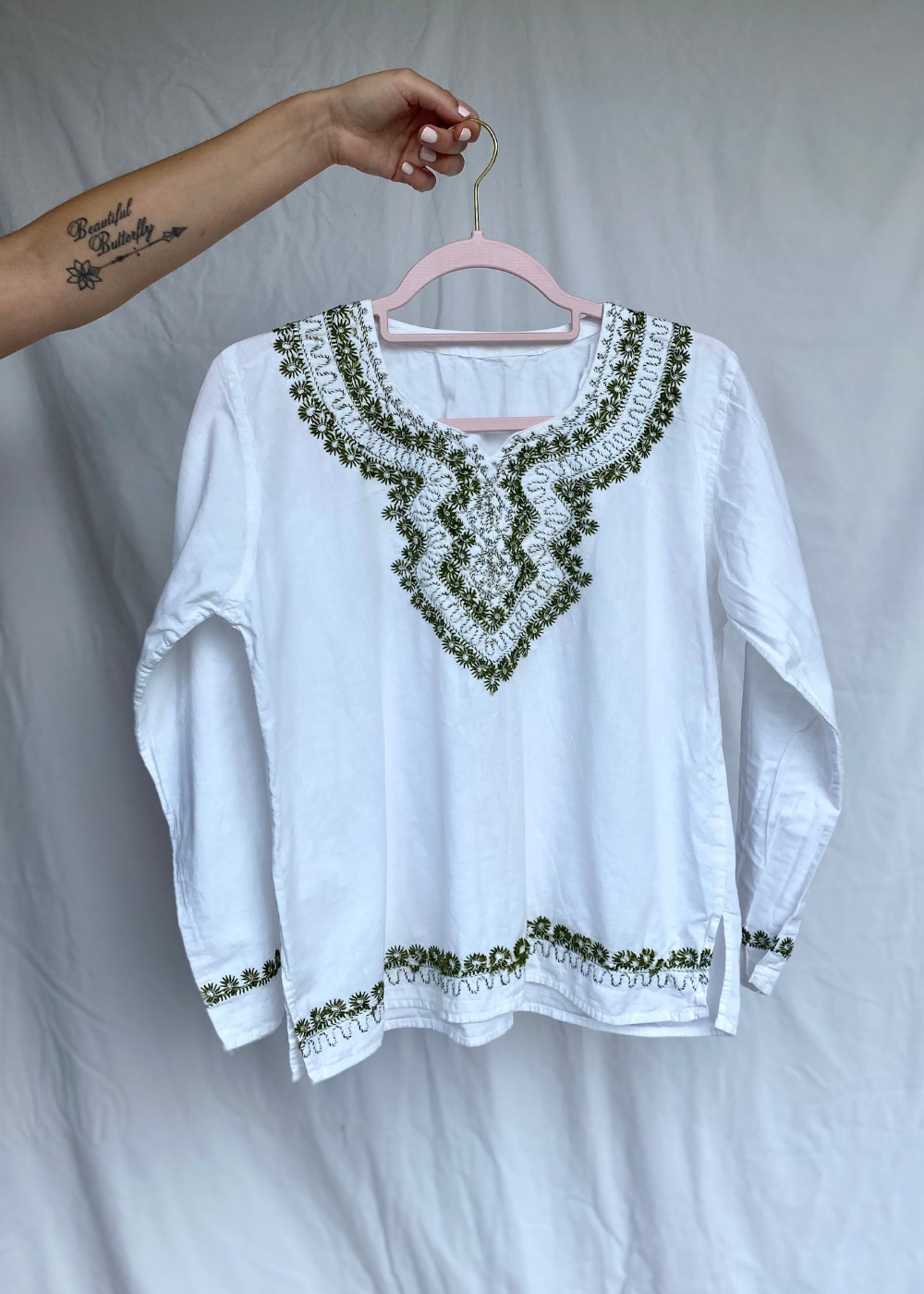 Geborduurde dames blouse met groen - maat S/M