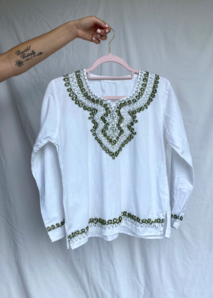 Geborduurde dames blouse met groen - maat S/M