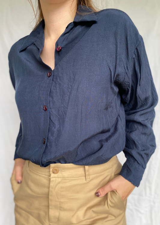 Donkerblauwe dames cupro blouse - maat M/L