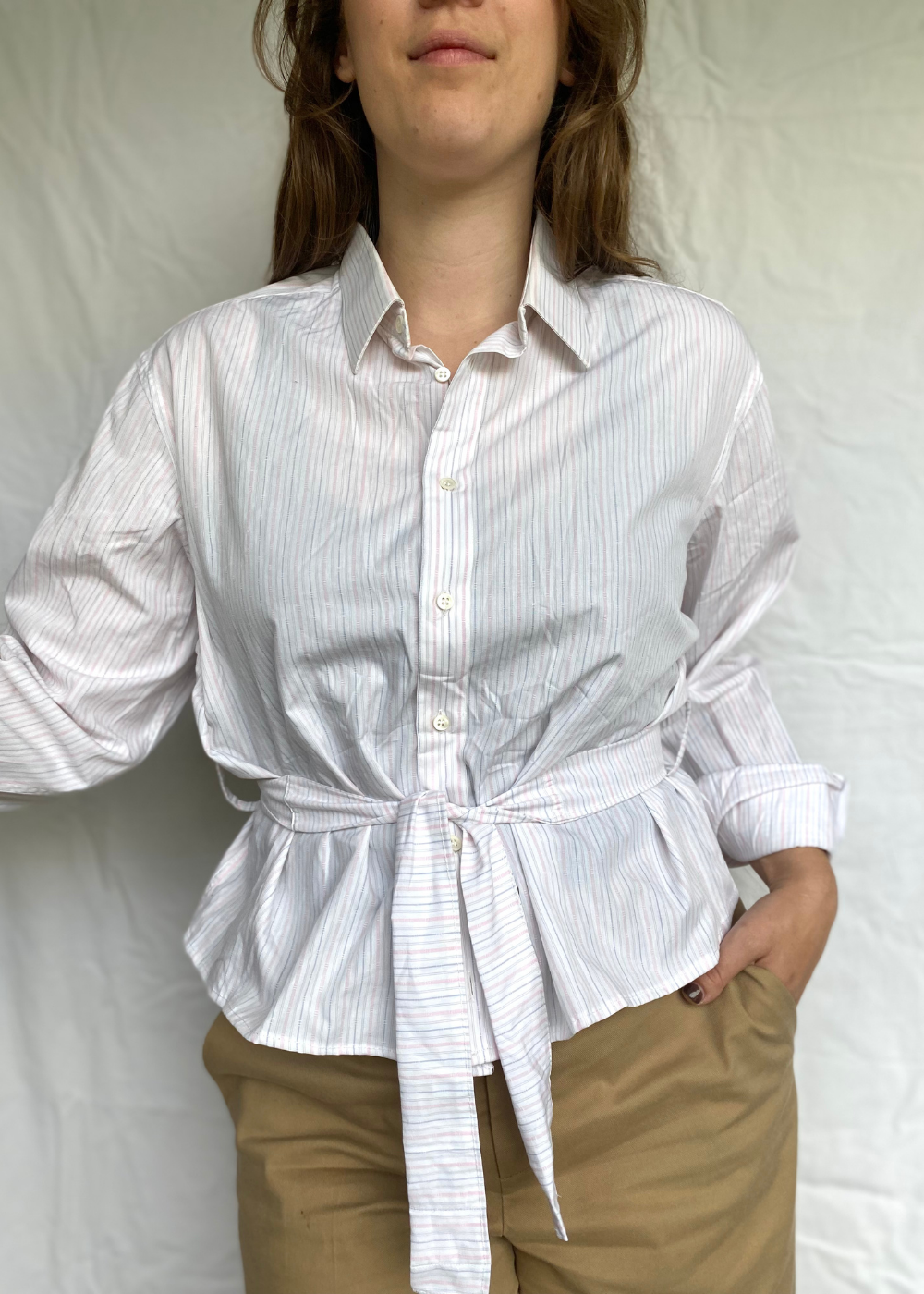 Remade - blouse met wit & roze - maat M/L