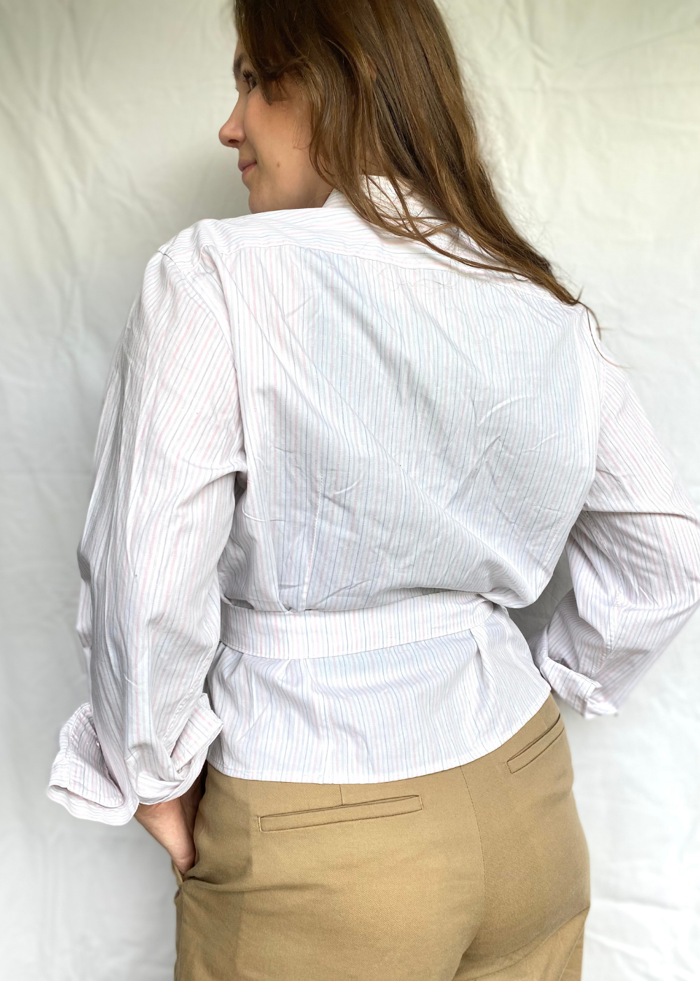 Remade - blouse met wit & roze - maat M/L