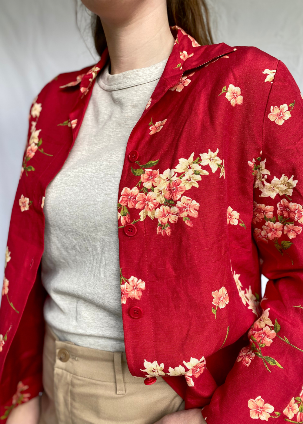 Rode dames viscose jacket - maat M/L