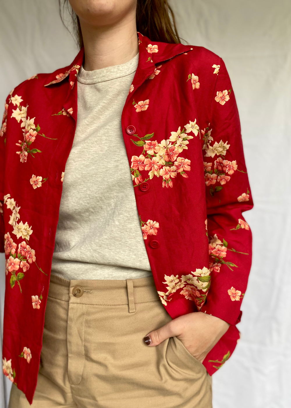 Rode dames viscose jacket - maat M/L