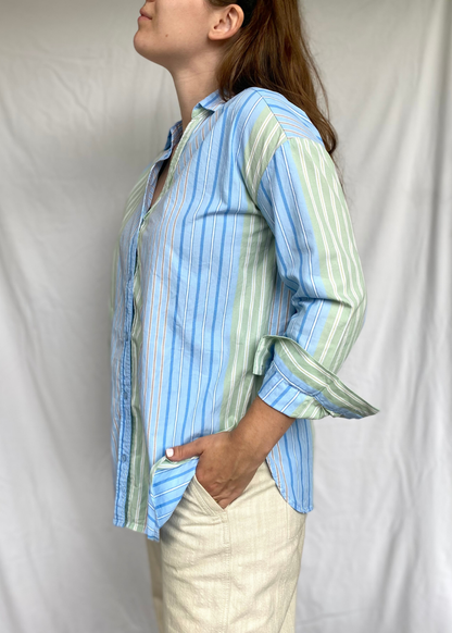 Groen en blauwe katoenen dames blouse - maat M/L