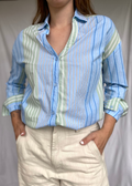 Groen en blauwe katoenen dames blouse - maat M/L
