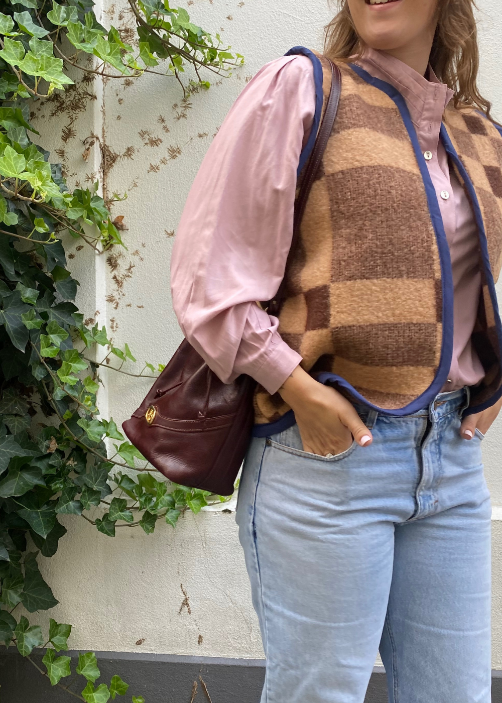 Vintage bordeauxrode bucket bag