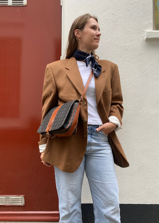 Zwart met bruine details leren tas