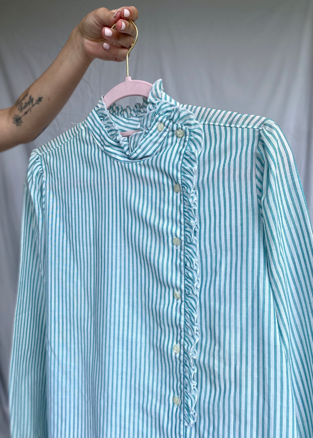 Groene dames blouse met witte strepen - maat S/M