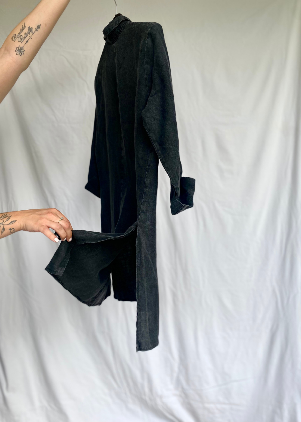Dames zwarte linnen blouse - maat S/M