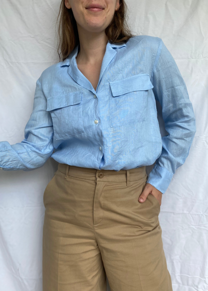 Lichtblauwe dames blouse van linnen - maat S/M