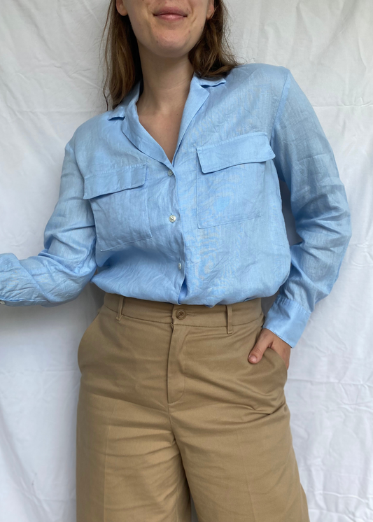 Lichtblauwe dames blouse van linnen - maat S/M