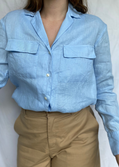 Lichtblauwe dames blouse van linnen - maat S/M