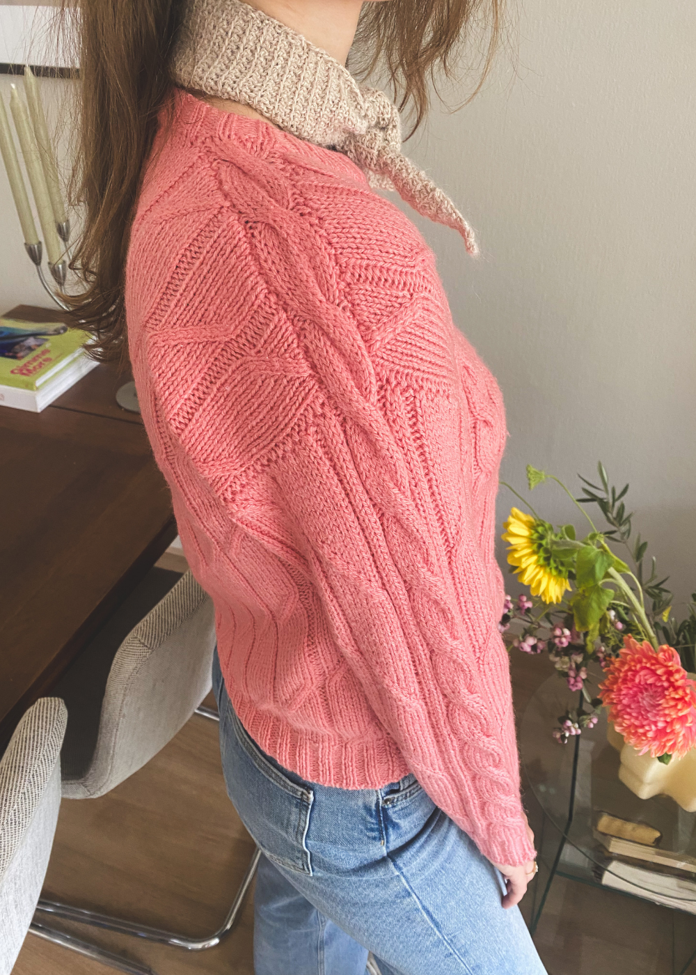 Roze kabeltrui - maat XS/S