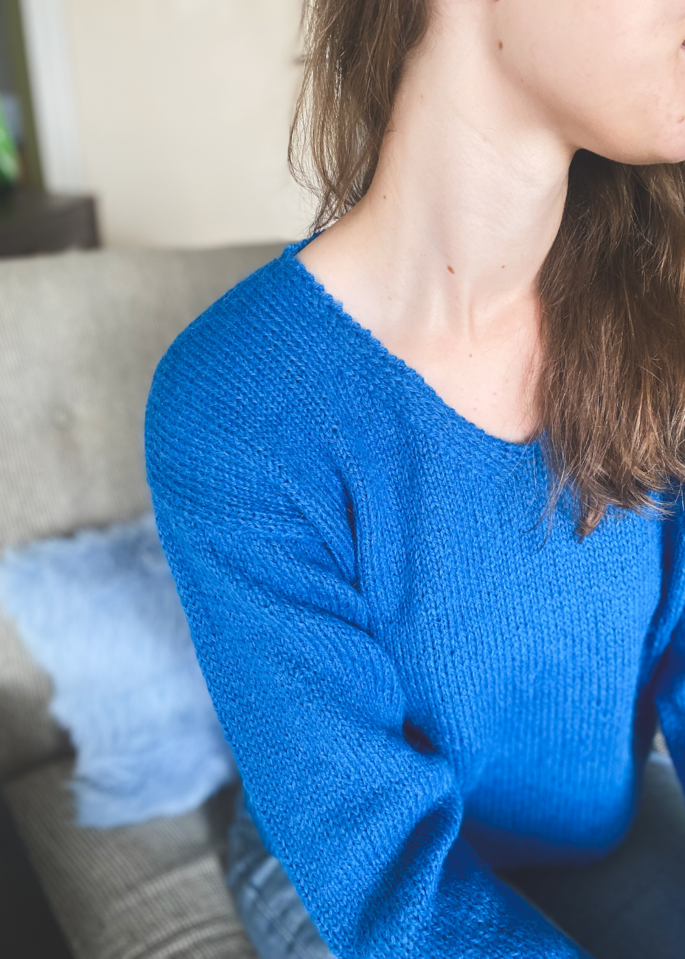 Blauwe handgemaakte trui - maat S/M