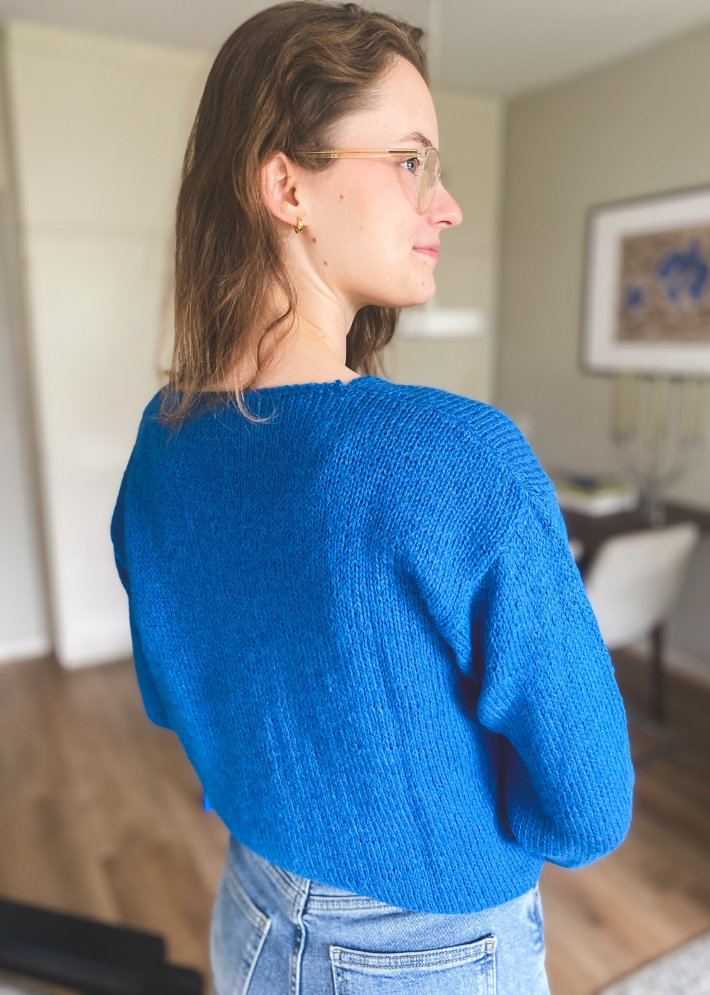 Blauwe handgemaakte trui - maat S/M