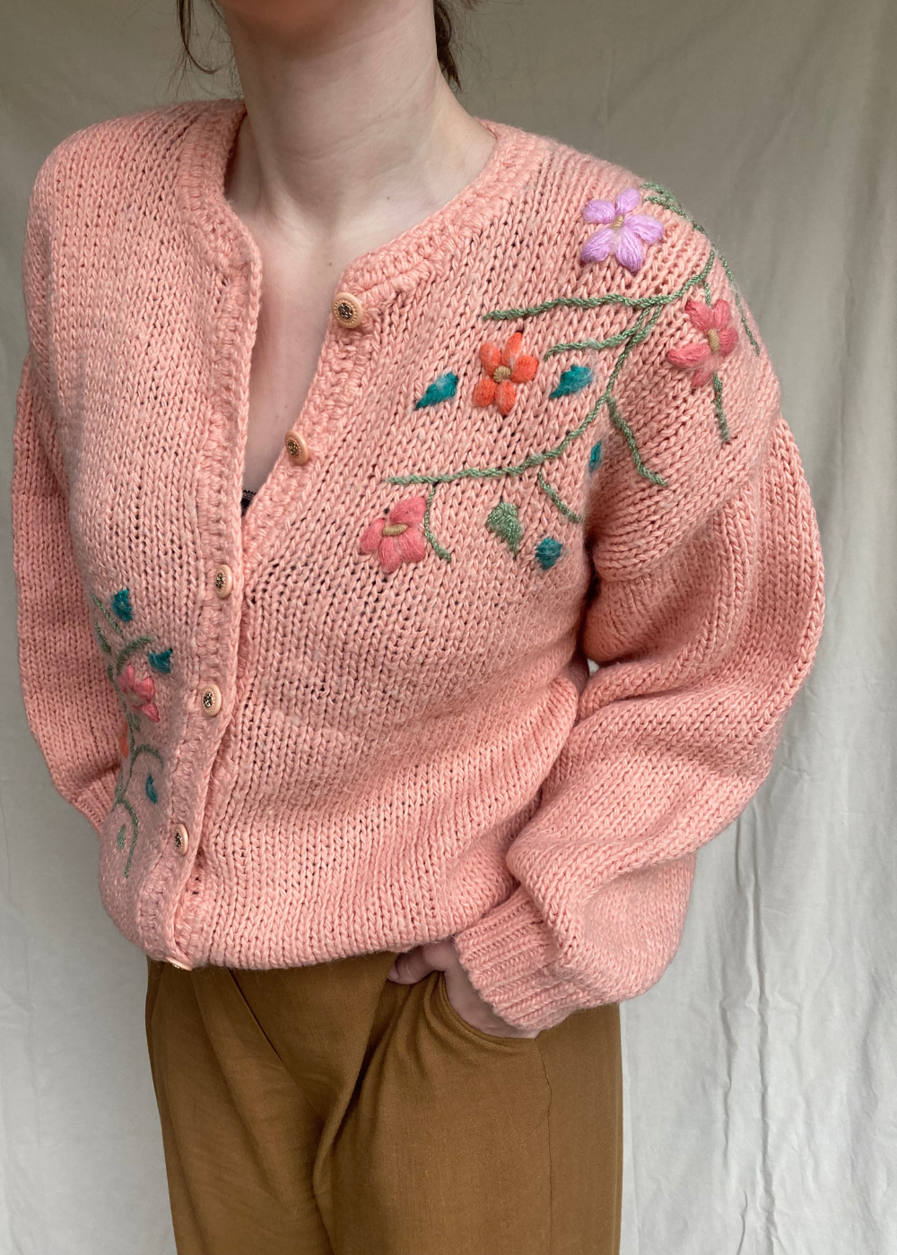 Poederroze gebreide trui – maat L/XL