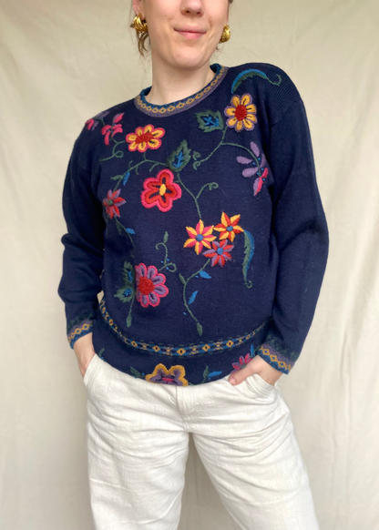 Donkerblauwe trui (50% wol)