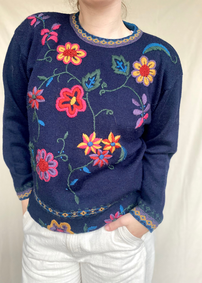 Donkerblauwe trui (50% wol)