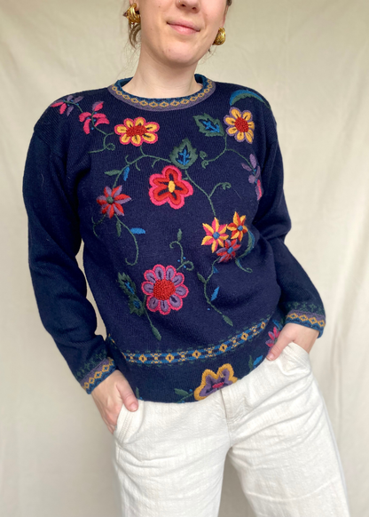 Donkerblauwe trui (50% wol)