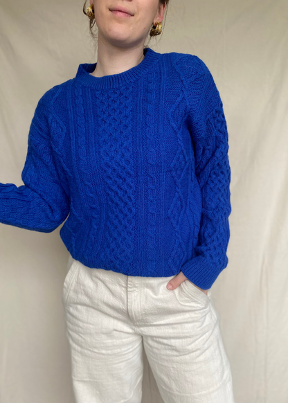 Royal blue kabel trui - maat L/XL