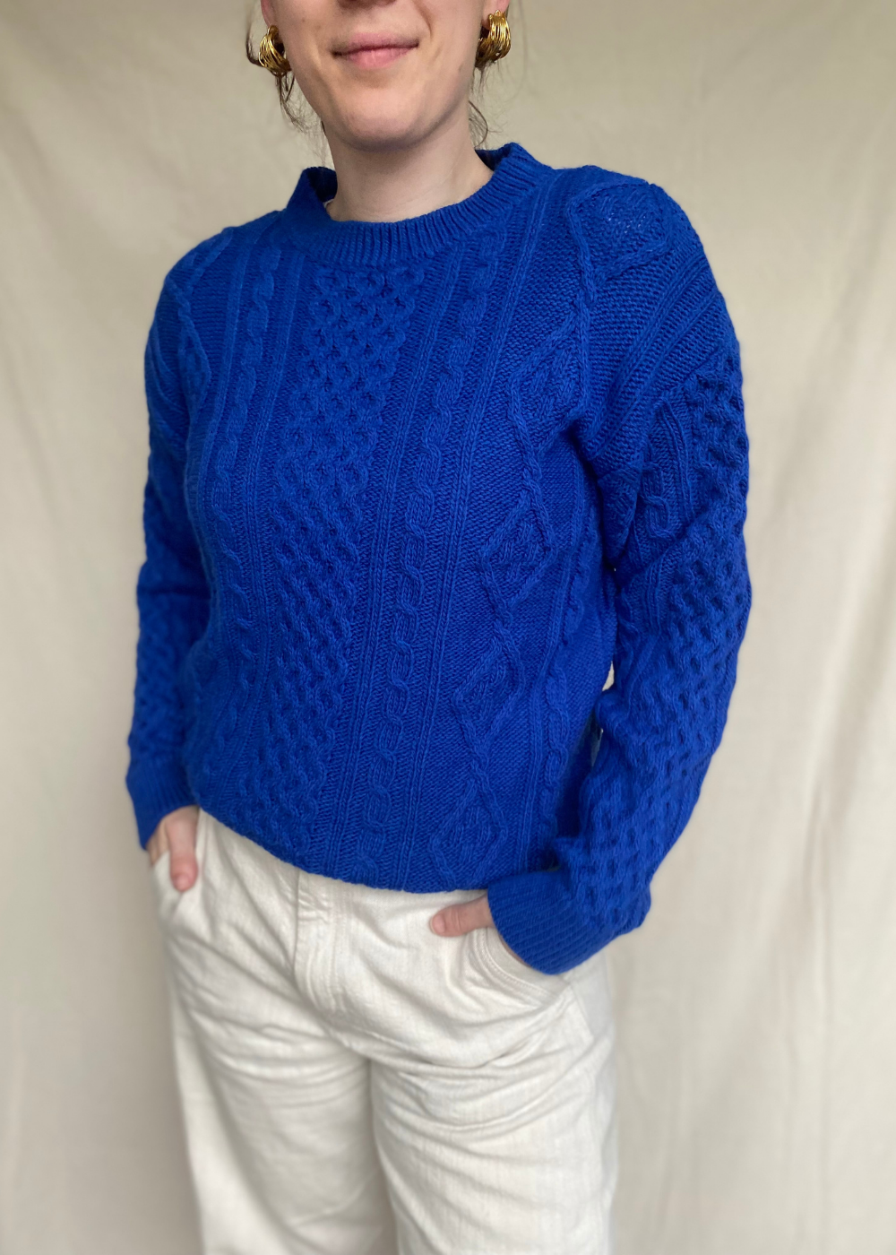 Royal blue kabel trui - maat L/XL