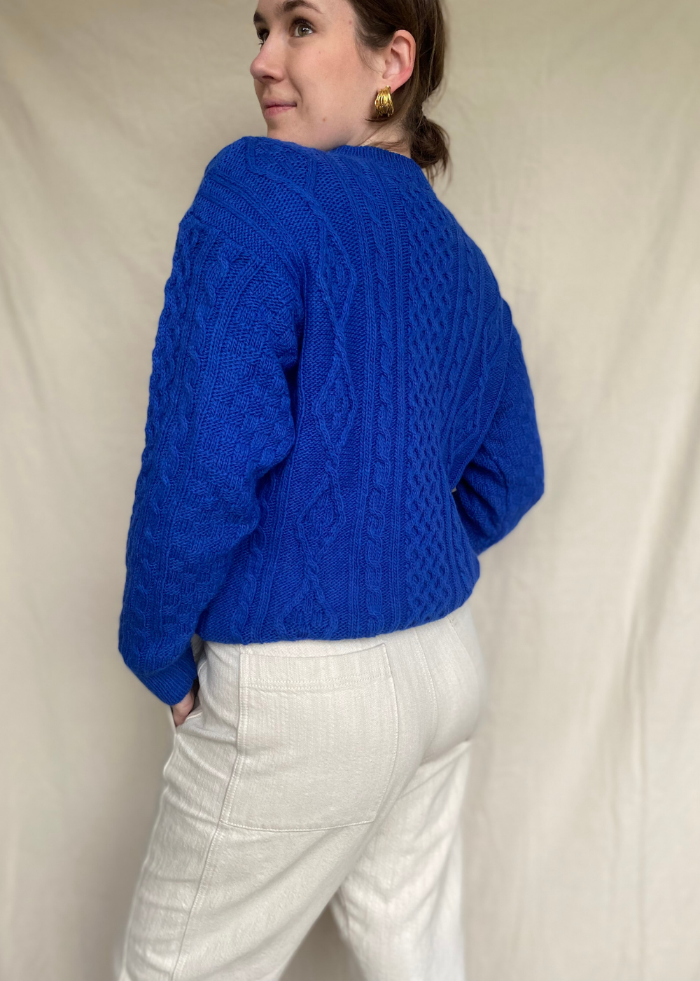 Royal blue kabel trui - maat L/XL