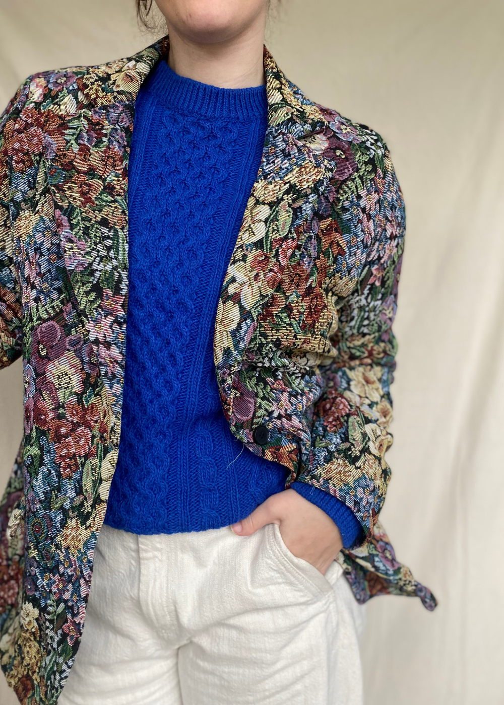 Geweven bloemen blazer - maat M/L