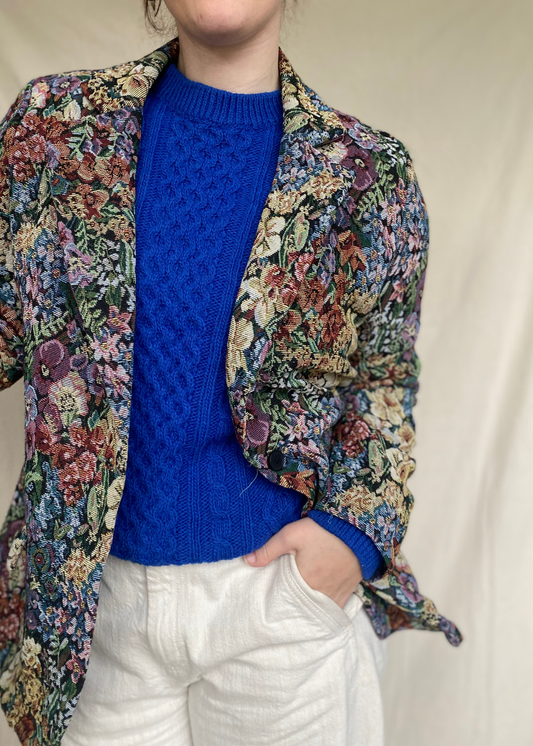 Geweven bloemen blazer - maat M/L