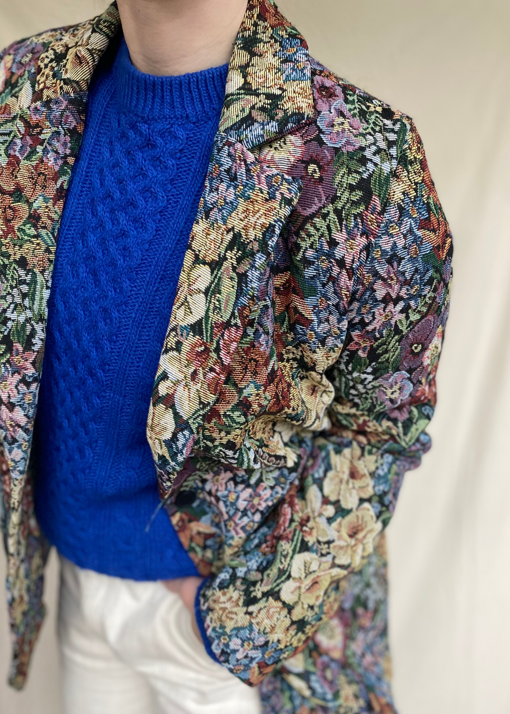 Geweven bloemen blazer - maat M/L