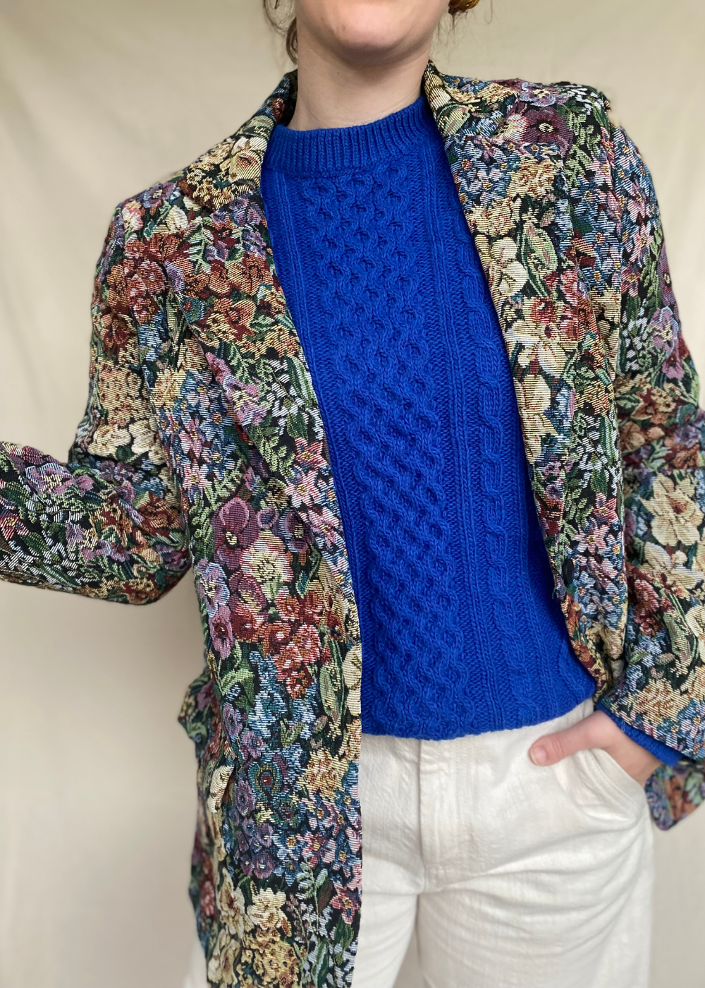 Geweven bloemen blazer - maat M/L