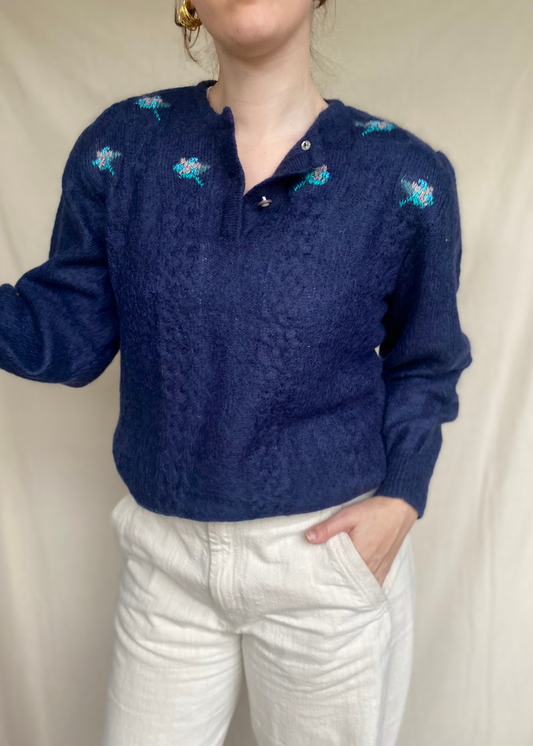 Donkerblauwe mohair trui - maat M/L