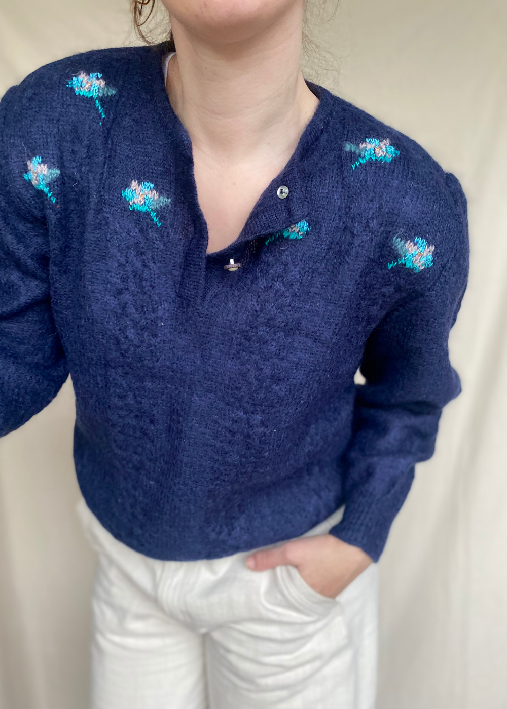 Donkerblauwe mohair trui - maat M/L