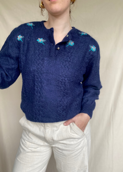 Donkerblauwe mohair trui - maat M/L