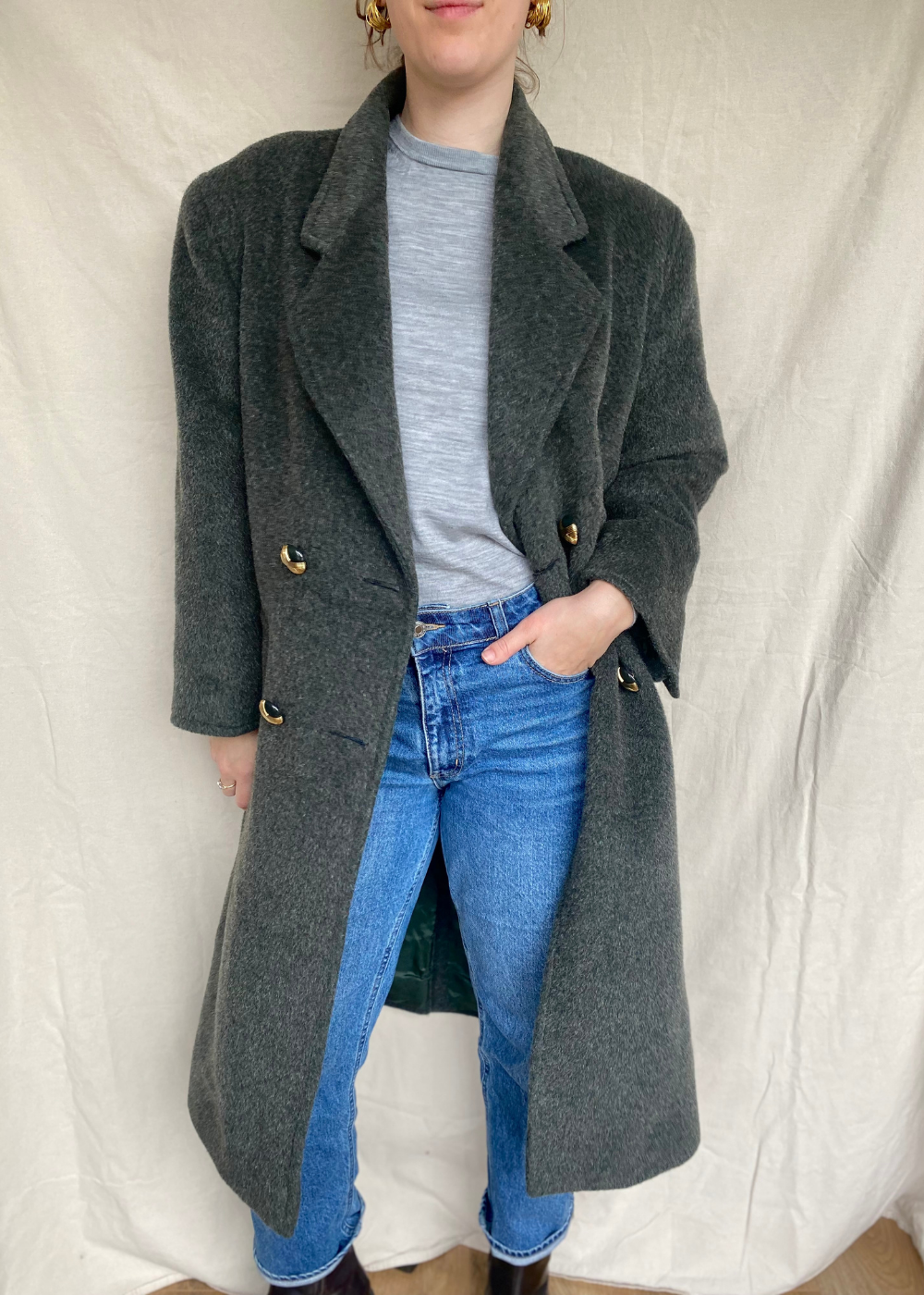 Donkergroene woolcoat – maat L