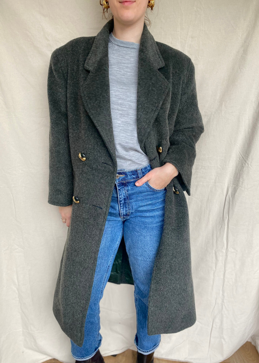 Donkergroene woolcoat – maat L