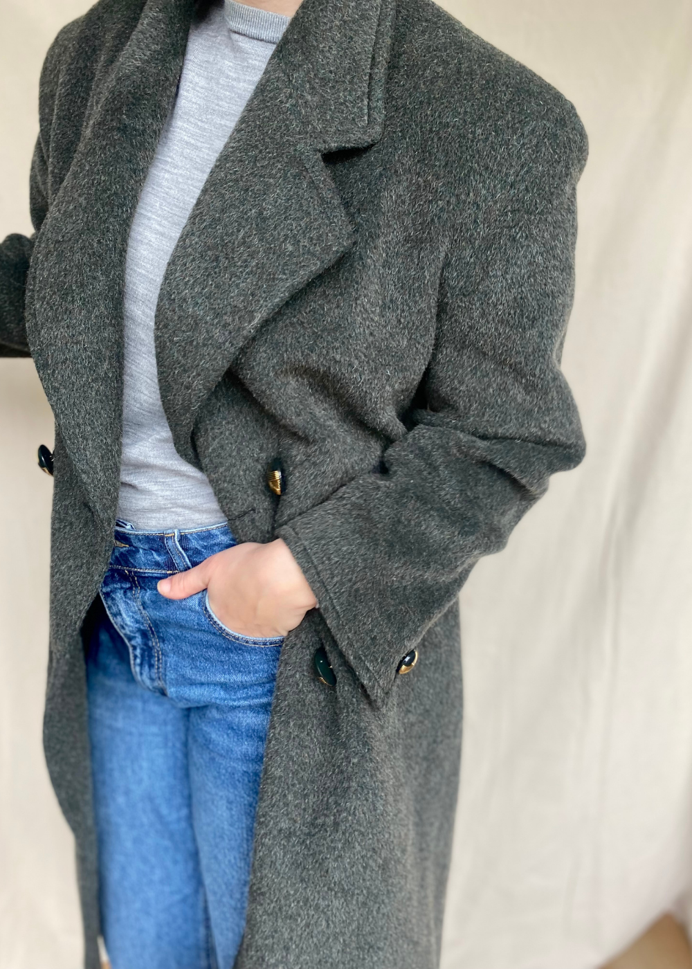 Donkergroene woolcoat – maat L