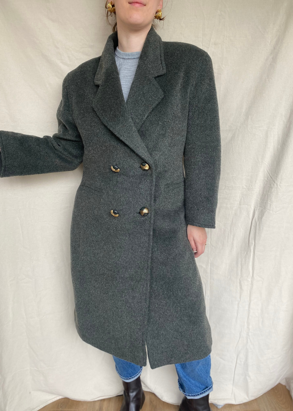 Donkergroene woolcoat – maat L