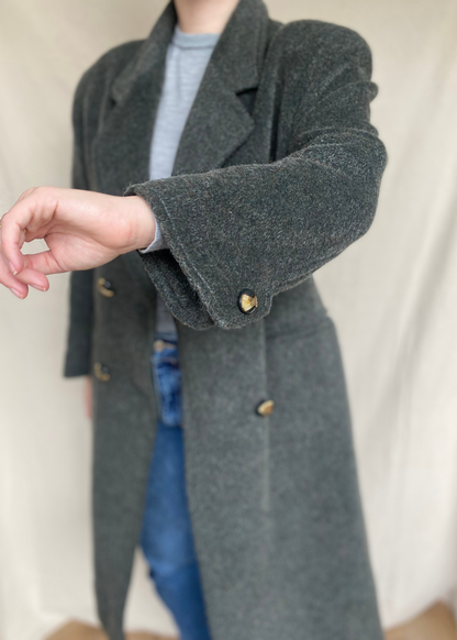 Donkergroene woolcoat – maat L