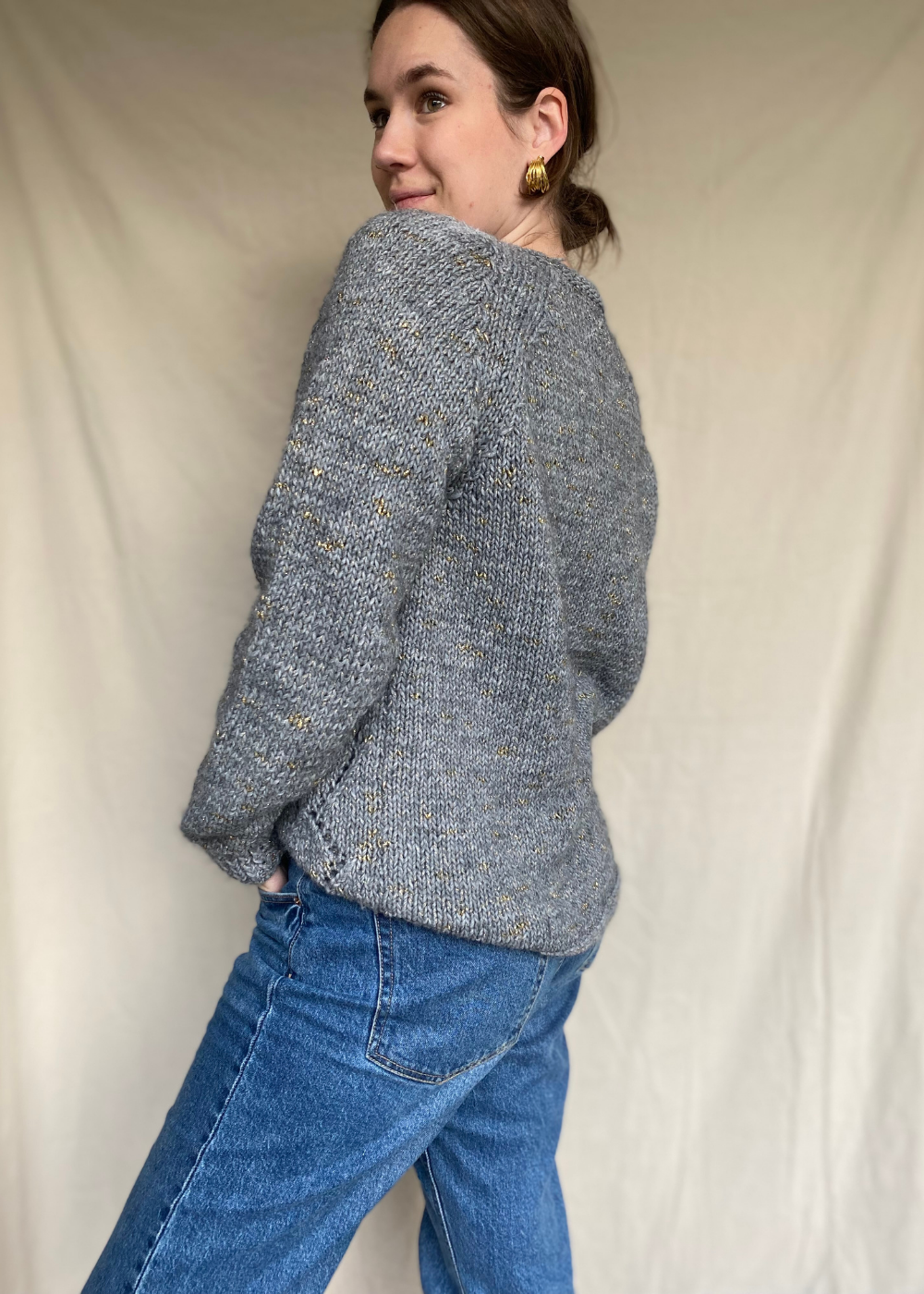 Grijs gehaakt vest met glitter - maat L/XL